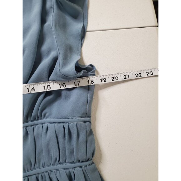 Lulus Dress Women XL Im All Yours Slate Blue Ruffle Maxi Flutter Sleeve Slit - Picture 12 of 14